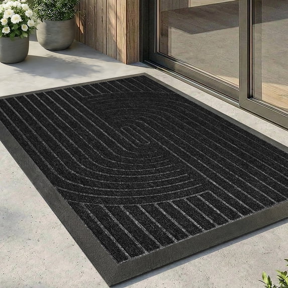 Vaparinckl Outdoor Mat, Non Slip 24"x36" Doormat, Front Door Welcome Mat, Absorbent Rubber, Low Profile Dirt Trapper Indoor Rug For Entryway & Outside Entrance, Black