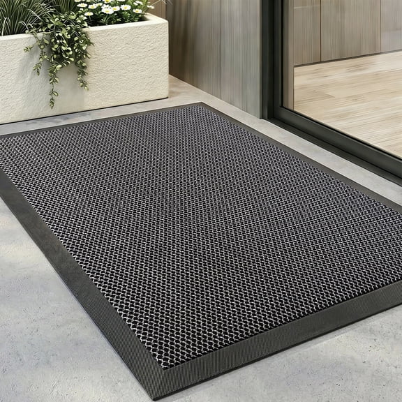 Vaparinckl Outdoor Mat, Non Slip 24"x35" Doormat, Springy Front Door Welcome Mat, Absorbent Rubber, Mesh Low Profile Dirt Trapper Indoor Rug For Entryway & Outside Entrance, Gray