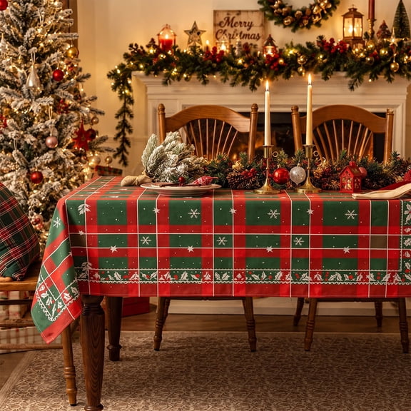 Vaparinckl Tablecloth for Christmas, 55"×86"Rectangular Waterproof Table Cloth, Festive Holiday Decorative Table Cover for Christmas Party, Family Dinner, Indoor Outdoor Decoration