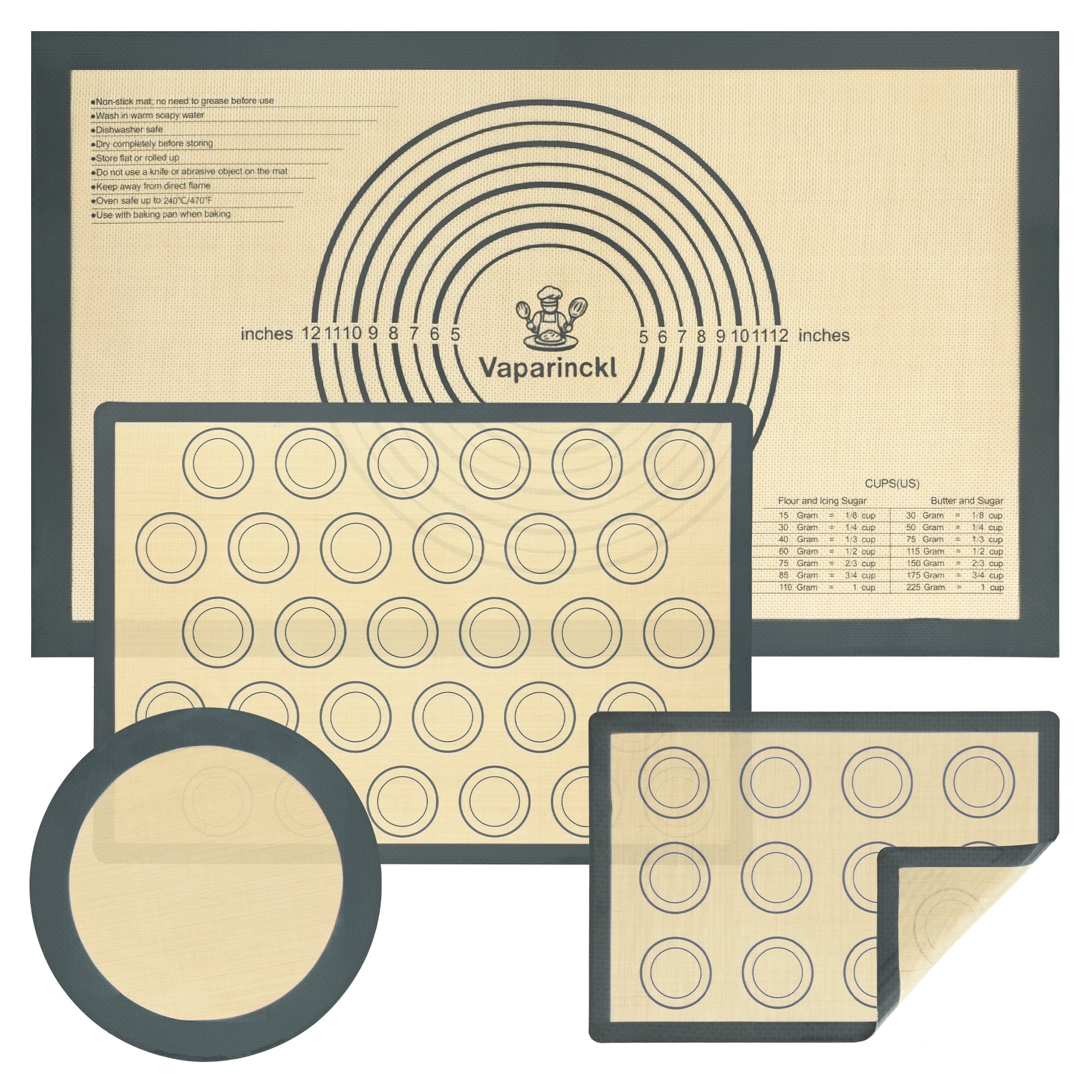 Vaparinckl Premium Silicone Baking Mat Set of 4, Pastry Dough 26"x16" Mat, Non-Stick Reusable Oven Sheet, Pan Liner for Macaron, Cookie, Pizza, Fondant, Dark Gray - Walmart.com