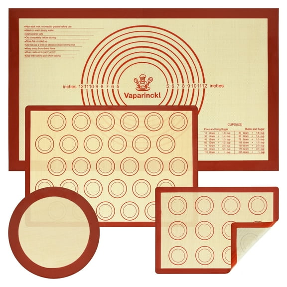 Vaparinckl Premium Silicone Baking Mat Set of 4, Pastry Dough 26"x16" Mat, Non-Stick Reusable Oven Sheet, Pan Liner for Macaron, Cookie, Pizza, Fondant, Red