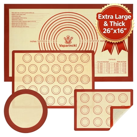 Vaparinckl Silicone Baking Mat Set of 4, Extra Large 26"x16" Pastry Mat, for Half & Quarter Sheet and 9" Pizza Pan, Non-Stick Reusable Liner for Dough Rolling, Macaron, Cookie, Fondant, Red