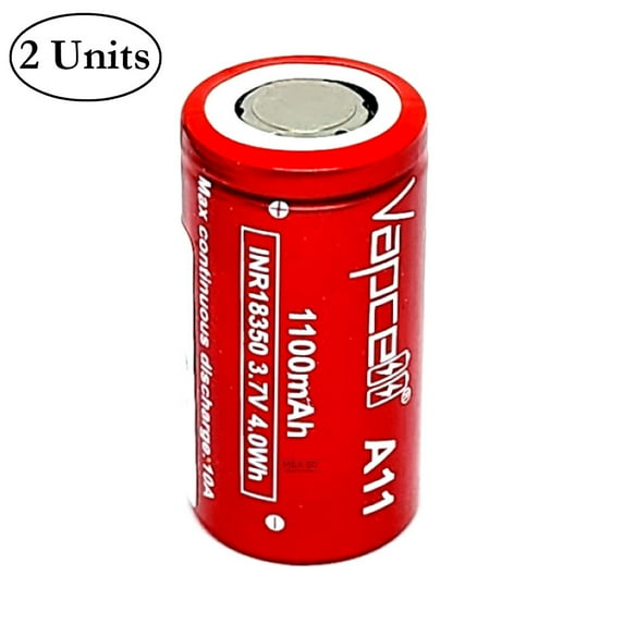 Vapcell INR 18350 1100mAh 10A Rechargeable Flat Top Battery (2 Pack)