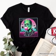 Vaperwave Frankenstein Retro Neon Horror T-Shirt, Synthwave 80s Styled Classic Halloween Tee