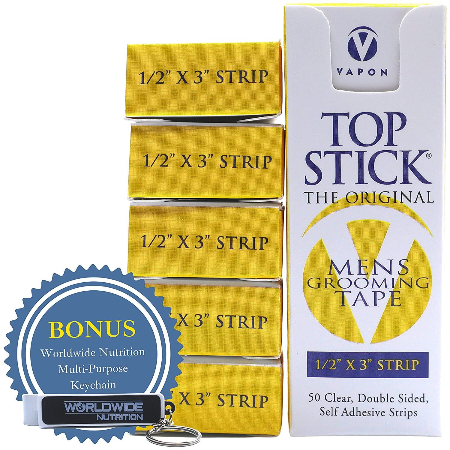 Topstick Men's Clear Double Sided Grooming Tape Bundle - (1 Box of 50  Strips) 1 x 3 & (1 Box of 50 Strips) 1/2 x 3