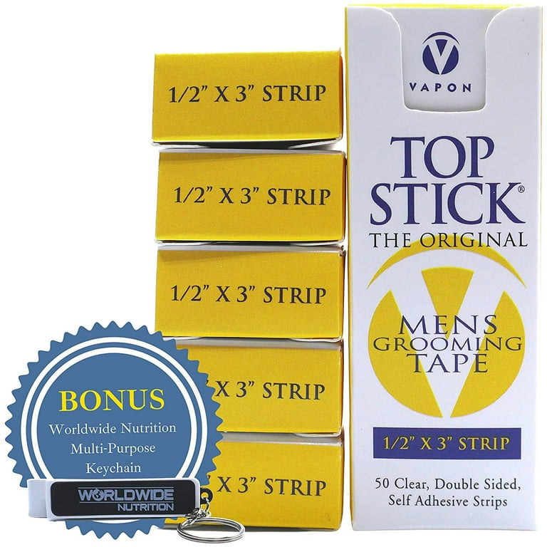 Vapon Topstick - The Original Men's Grooming Tape - Self Adhesive, Clear, Double Sided Tape for Toupee and Wig Adhesive - 300 Count (6 Boxes) of .5