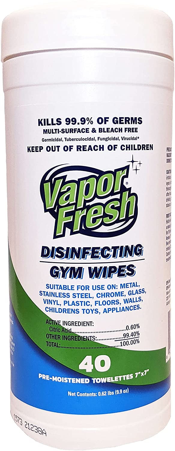 Vapor Fresh Disinfecting Gym Wipes, 40 Count, EPA Registered Citric