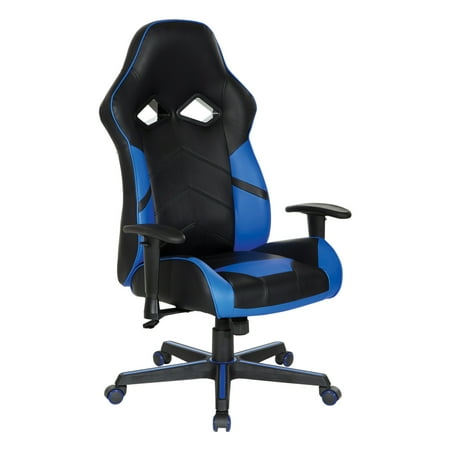 OSP Home Furnishings - Vapor Gaming Chair in Black Faux Leather with Blue Accents - Blue/Black