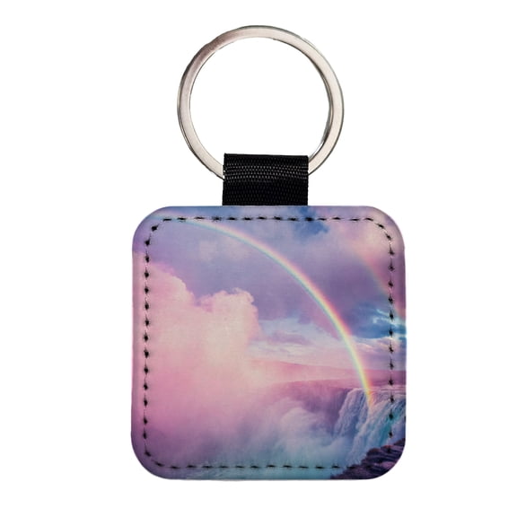 Vapor Rainbow Waterfall Faux Leather Square Keychain