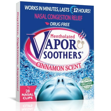 Vapor Soothers Mentholated Nasal Dilator Clips, Instant Nasal Congestion Relief, Drug-Free- Cinnamon Scent 28ct.