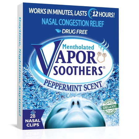 Vapor Soothers Nasal Dilator Clips, Instant Nasal Congestion Relief, Drug Free, Peppermint Scent- 28 Count
