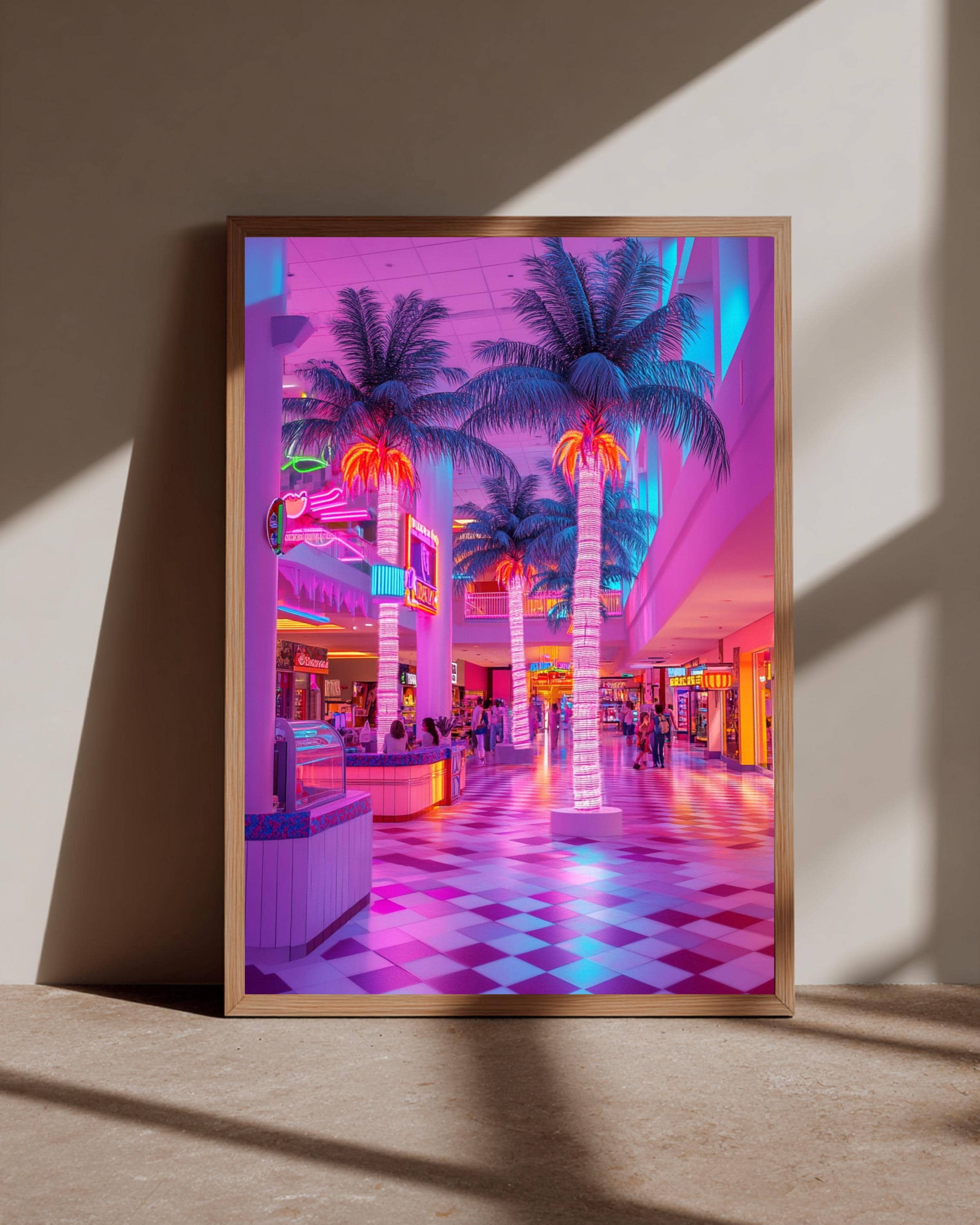 Vaporwave 90s Shopping Mall Neon Palm Trees Art Gloss Print, Retro 80s ...