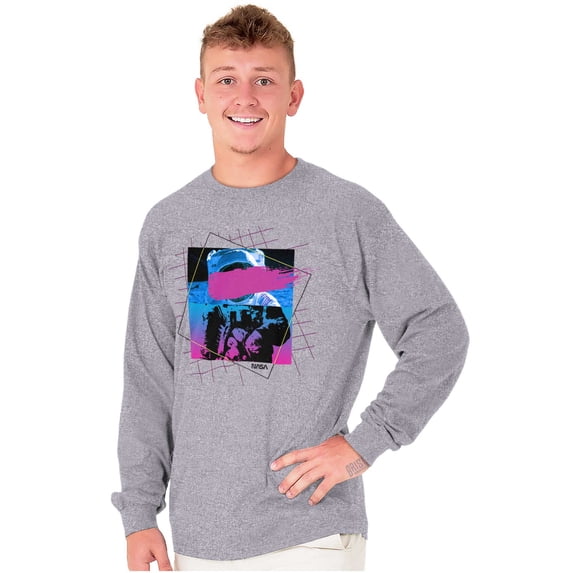 Vaporwave Aesthetic NASA Astronaut Unisex Plus Size Long Sleeve Shirt Brisco Brands 2X