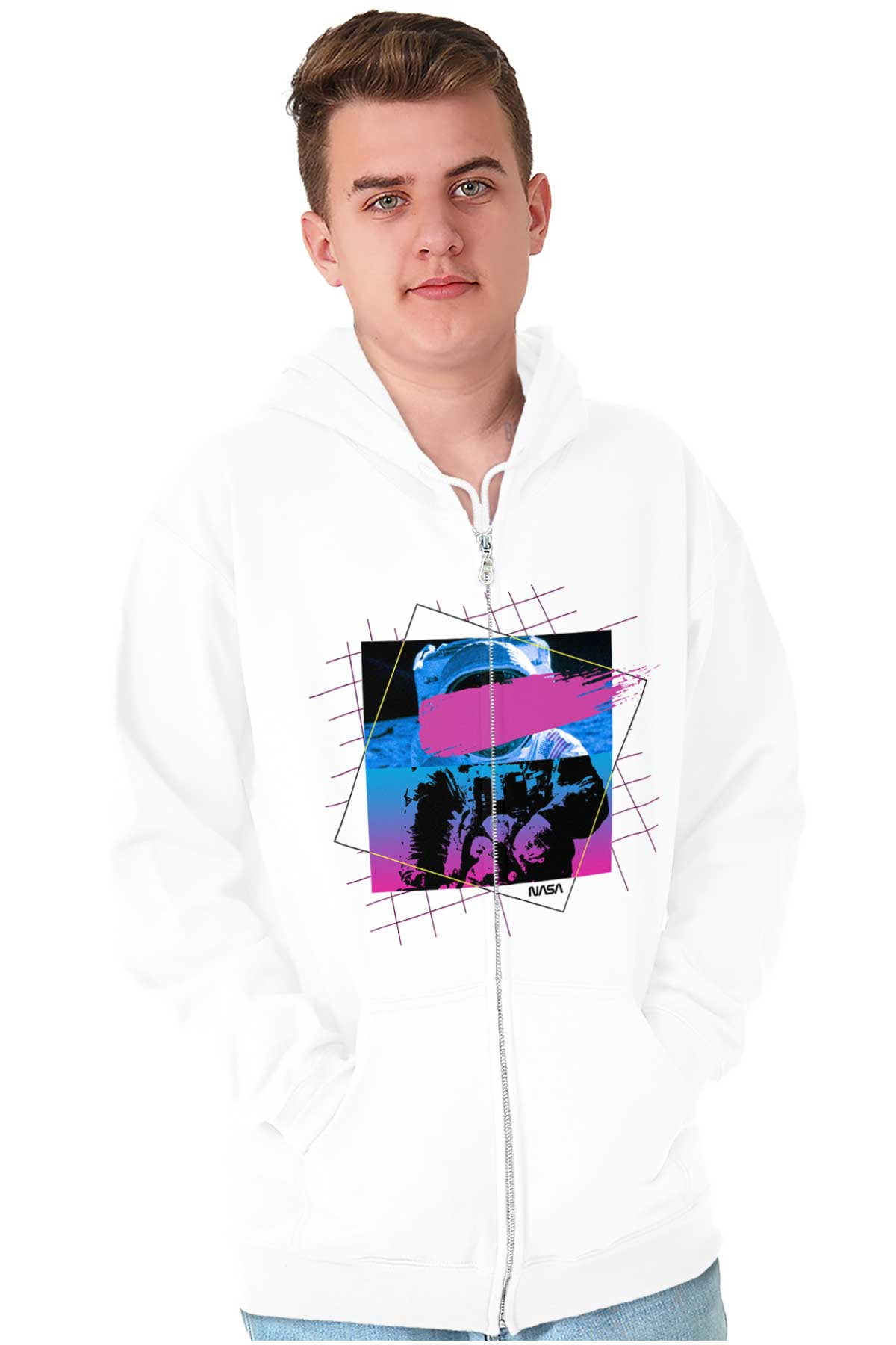 Vaporwave Aesthetic NASA Astronaut Zip Up Hoodie Men s Women s Brisco Brands X