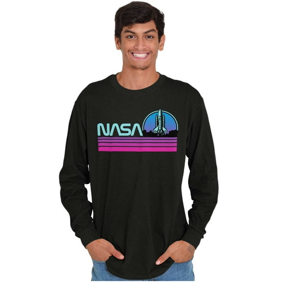 Vaporwave Aesthetic NASA Worm Logo Long Sleeve TShirt Men Women Brisco Brands S
