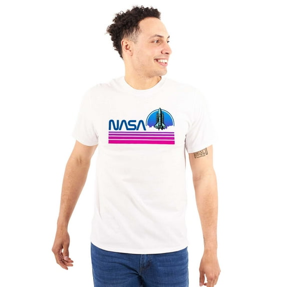 Vaporwave Aesthetic NASA Worm Logo Men's Graphic T Shirt Tees Brisco Brands L