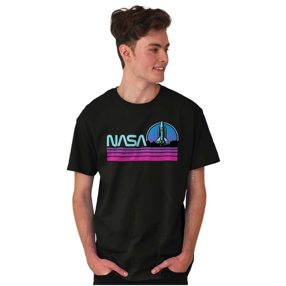 Vaporwave Aesthetic NASA Worm Logo Men's Graphic T Shirt Tees Brisco Brands L