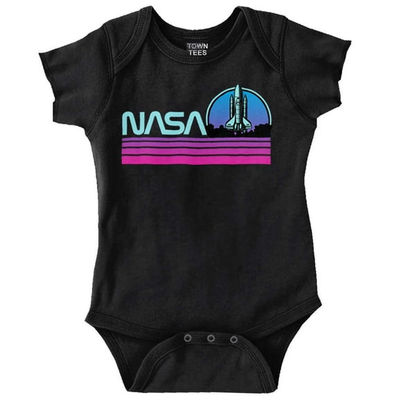 Vaporwave Aesthetic NASA Worm Logo Romper Boys or Girls Infant Baby Brisco Brands 12M