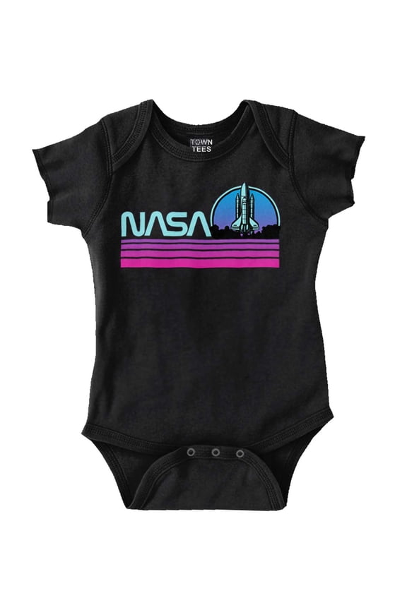 Vaporwave Aesthetic NASA Worm Logo Romper Boys or Girls Infant Baby Brisco Brands 6M