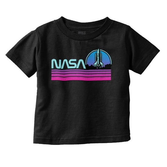 Vaporwave Aesthetic NASA Worm Logo Toddler Boy Girl T Shirt Infant Toddler Brisco Brands 3T