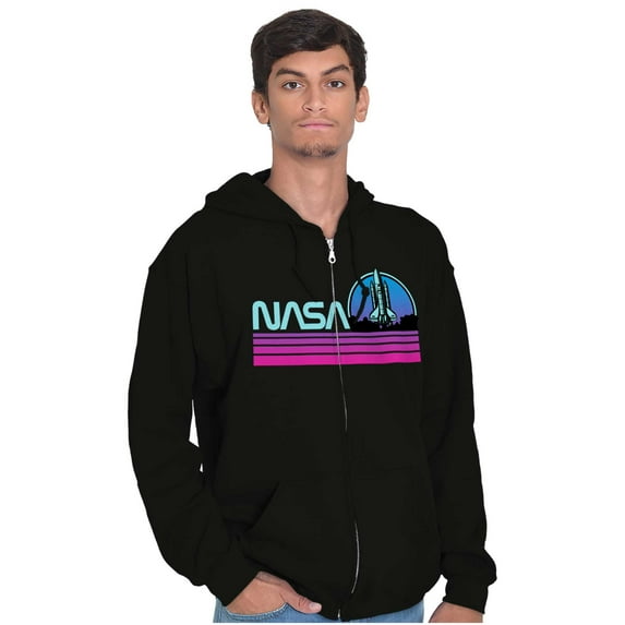 Vaporwave Aesthetic NASA Worm Logo Zip Up Hoodie Men's Women's Brisco Brands S