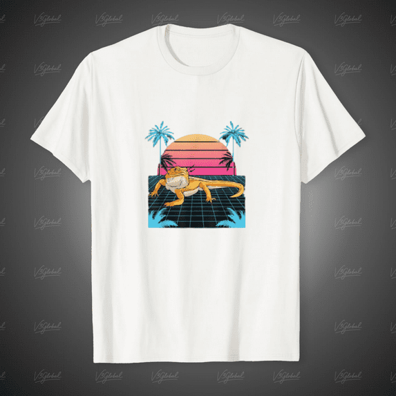 Vaporwave Bearded Dragon Retro Lizard Graphic Unisex T-Shirt, for men & women, up to size 5XL