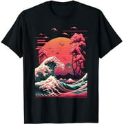 Vaporwave Glitch Aesthetic Great Wave off Kanagawa Retro T-Shirt