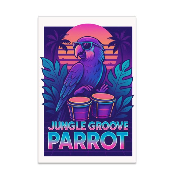 Vaporwave Jungle Groove Parrot Art - Tropical Decor - 13x19 Poster Print