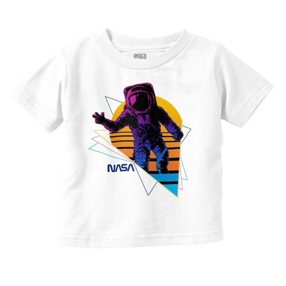 Vaporwave NASA Astronaut Space Jump Toddler Boy Girl T Shirt Infant Toddler Brisco Brands 12M