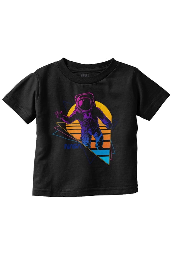 Vaporwave NASA Astronaut Space Jump Toddler Boy Girl T Shirt Infant Toddler Brisco Brands 18M