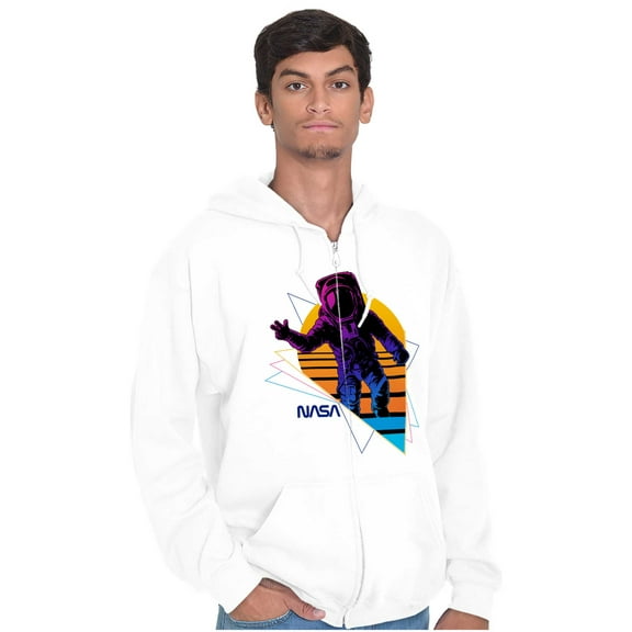 Vaporwave NASA Astronaut Space Jump Unisex Plus Size Zip Hoodie Brisco Brands 2X