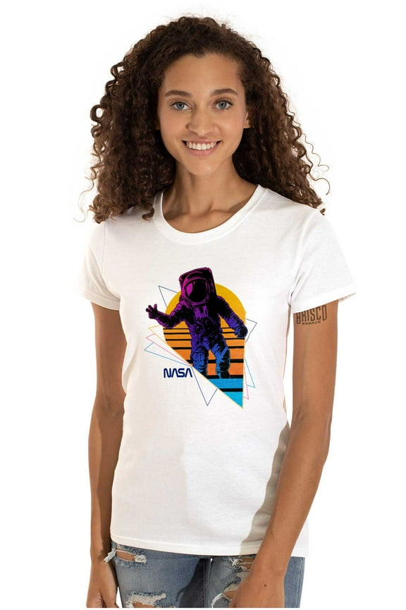 Vaporwave NASA Astronaut Space Jump Women's T Shirt Ladies Tee Brisco Brands S