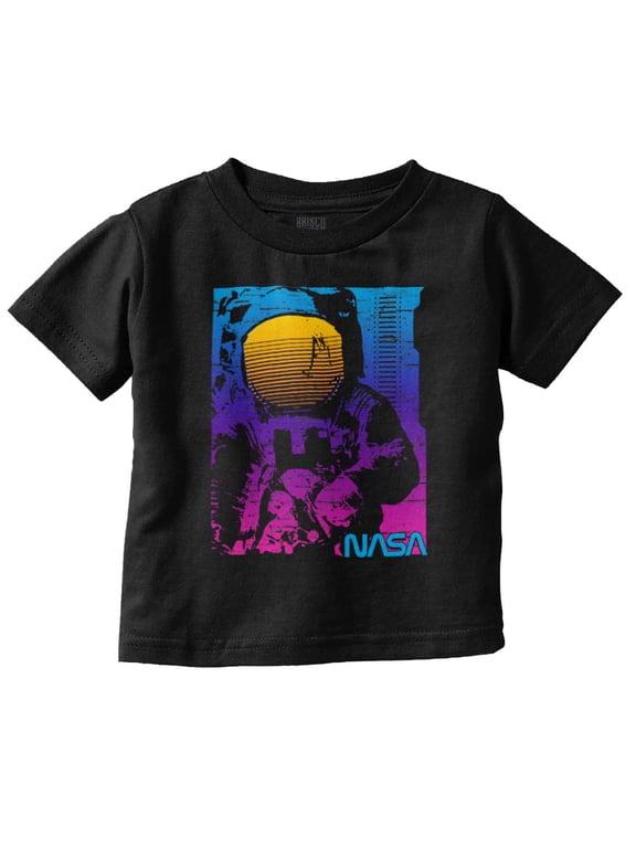 Vaporwave NASA Space Astronaut Toddler Boy Girl T Shirt Infant Toddler Brisco Brands 12M