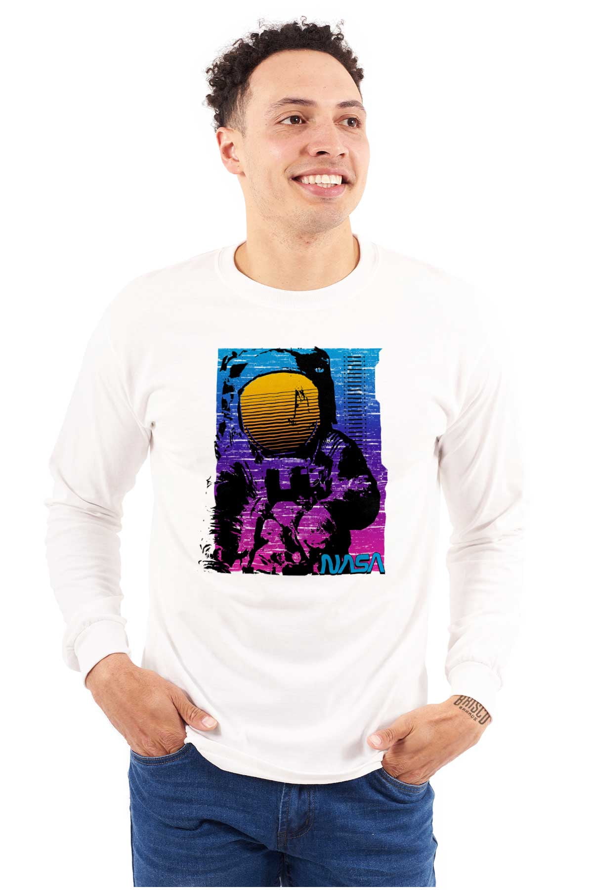 Vaporwave NASA Space Astronaut Unisex Plus Size Long Sleeve Tee Shirt ...