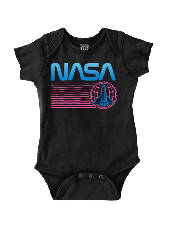 Vaporwave NASA Worm Logo Shuttle Romper Boys or Girls Infant Baby Brisco Brands 12M