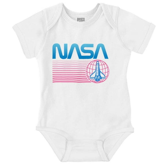 Vaporwave NASA Worm Logo Shuttle Romper Boys or Girls Infant Baby Brisco Brands 18M
