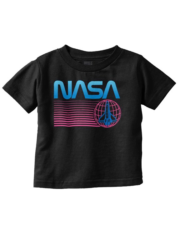 Vaporwave NASA Worm Logo Shuttle Toddler Boy Girl T Shirt Infant Toddler Brisco Brands 18M
