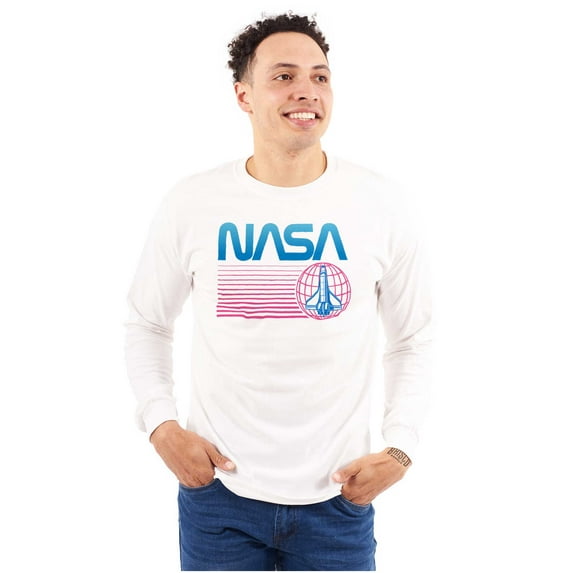 Vaporwave NASA Worm Logo Shuttle Unisex Plus Size Long Sleeve Tee Shirt Brisco Brands 2X