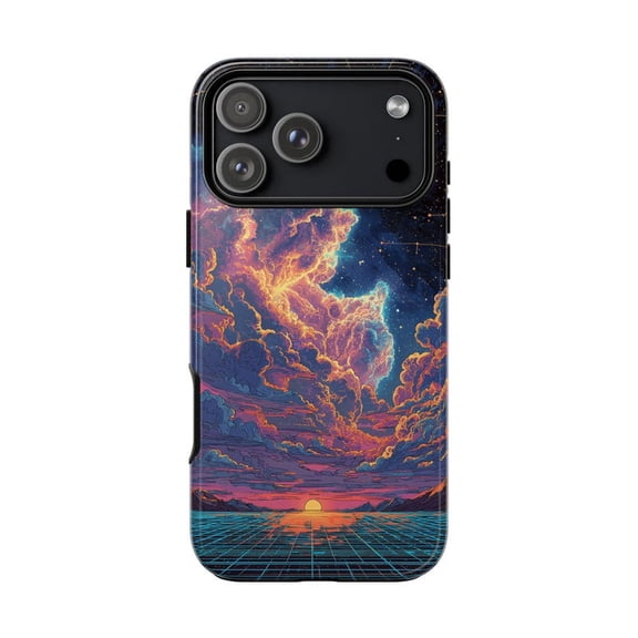 Vaporwave Neon Cosmic Sunset Case with iPhone 17 to 11 Pro Max H01494