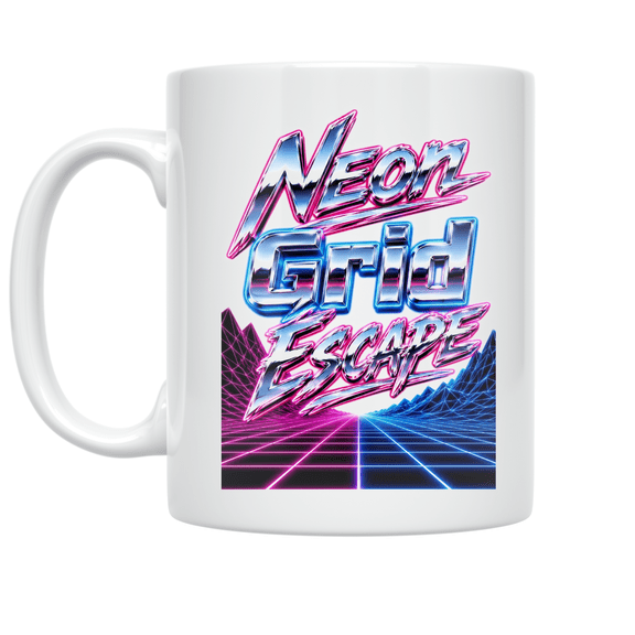 Vaporwave Neon Grid Escape Design - Retro Culture Enthusiast - 11 oz Ceramic Coffee Mug