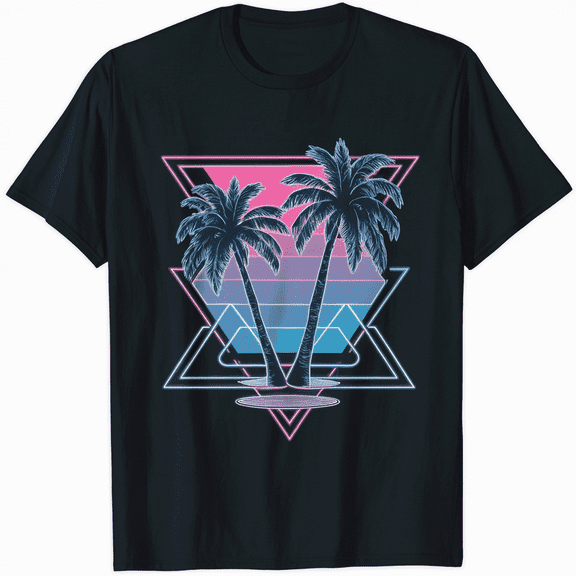 Vaporwave Palm Tree Sunset Geometric Graphic Unisex Short Sleeve T-Shirt