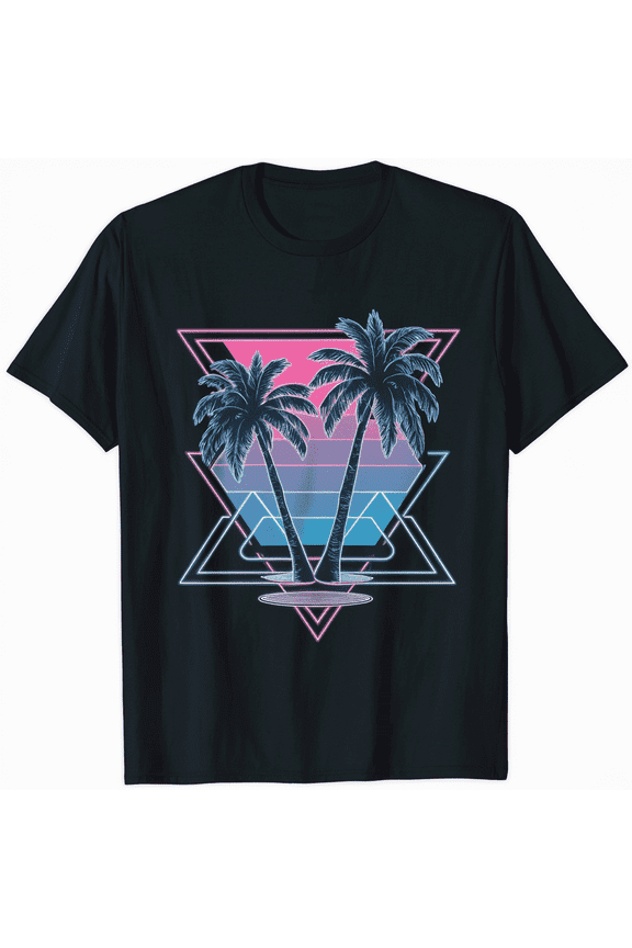 Vaporwave Palm Tree Sunset Geometric Graphic Unisex Short Sleeve T-Shirt