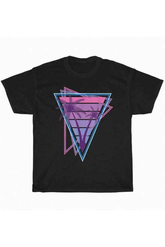 Vaporwave Palm Trees Retro Summer Beach Sunset Aesthetic Art Unisex T-Shirt, up to size 5XL