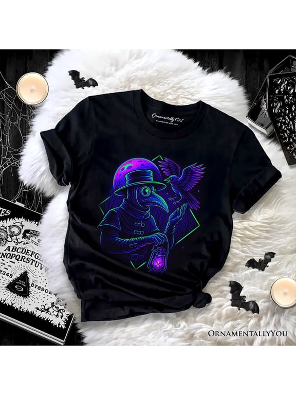 Vaporwave Plague Doctor T-Shirt, Retro Neon Horror Vibes Halloween Tee