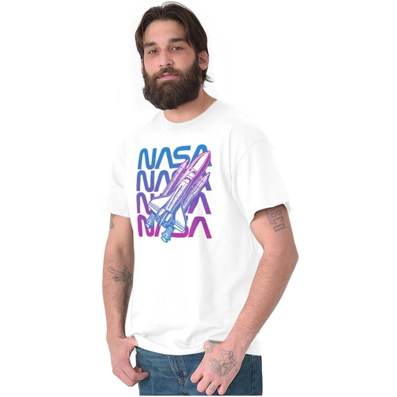 Vaporwave Shuttle NASA Worm Logo Men's Graphic T Shirt Tees Brisco Brands L