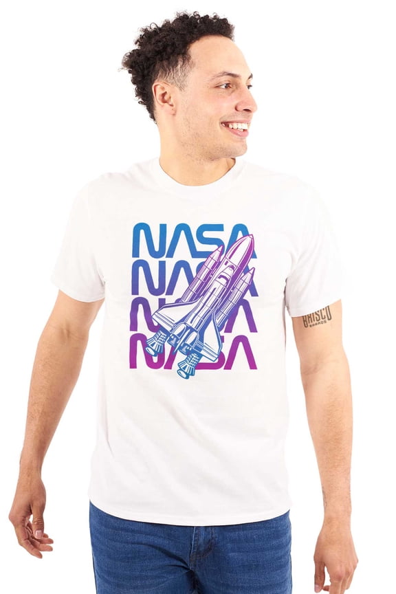 Vaporwave Shuttle NASA Worm Logo Unisex Plus Size Graphic Tee Brisco Brands 2X