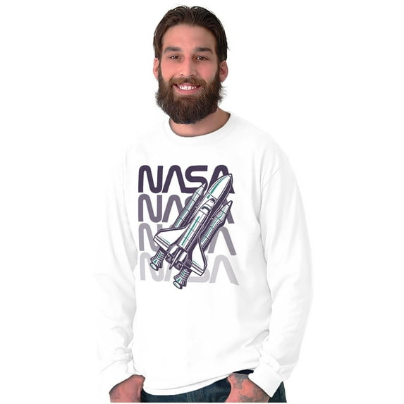 Vaporwave Shuttle NASA Worm Logo Unisex Plus Size Long Sleeve Tee Shirt Brisco Brands 2X