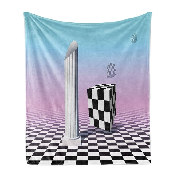 Vaporwave Soft Flannel Fleece Throw Blanket, Themed Contemporary Surreal Art Illustration of a Greek Pillar and Cubes Print, Cozy Plush for Indoor and Outdoor Use, 50" x 60", Multicolor, by Ambesonne