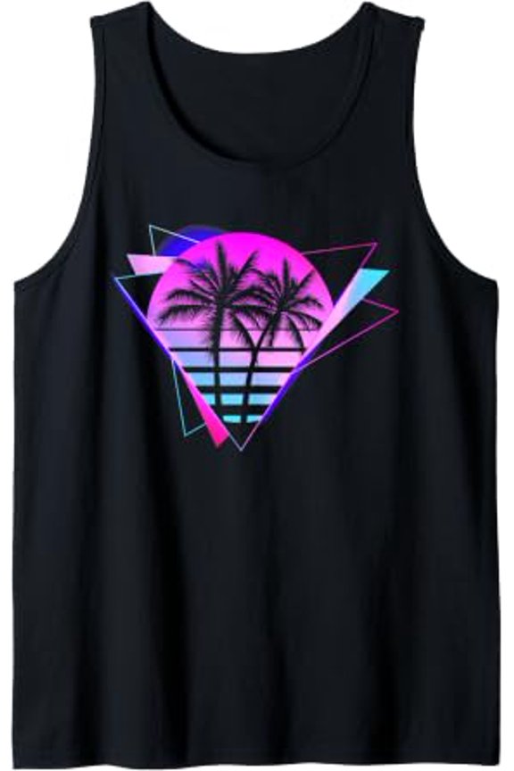 Vaporwave Sunset Palm Trees Triangle Tank Top Size S-3XL