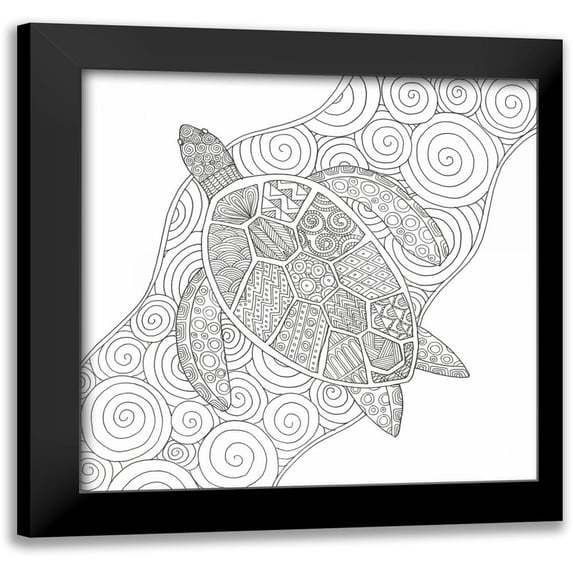 Varacek, Pam 12x12 Black Modern Framed Museum Art Print Titled - Wave Riding Turtle